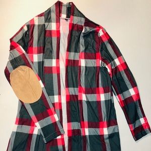 Pink and gray plaid cardigan